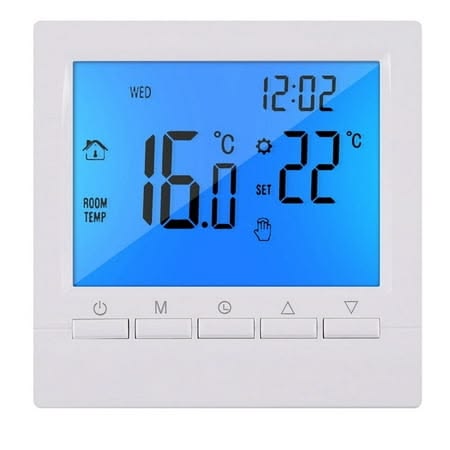 Programmable Digital Thermostat 3A Weekly Room Temperature Controller for Efficient Home Heating Blue Backlight, White